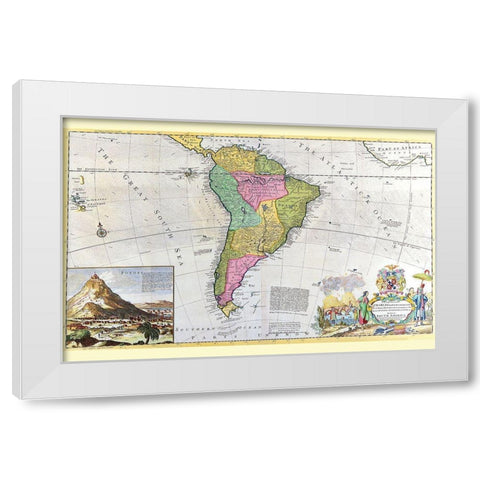 Antique Map of South America White Modern Wood Framed Art Print by Moll, Hermann