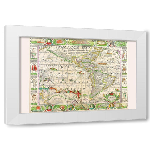 The Americas at the Time of Columbus Printed in 1658 White Modern Wood Framed Art Print by Visscher, Nicolas
