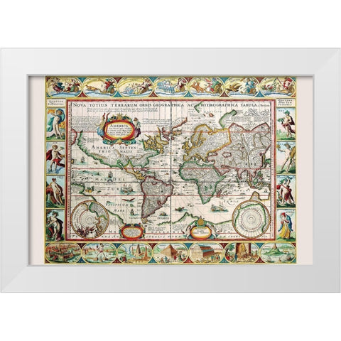 Map of the Americas White Modern Wood Framed Art Print by Van der Keere, Peter