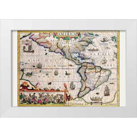 The Americas White Modern Wood Framed Art Print by Hondius, Jodocus