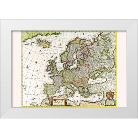 Europe White Modern Wood Framed Art Print by Visscher, Nicolas
