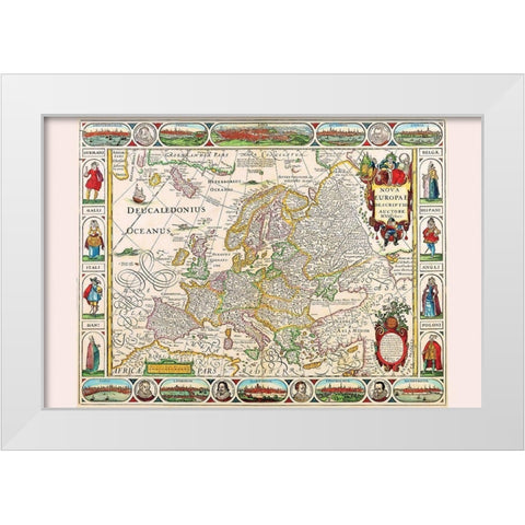 Europe White Modern Wood Framed Art Print by Visscher, Nicolas