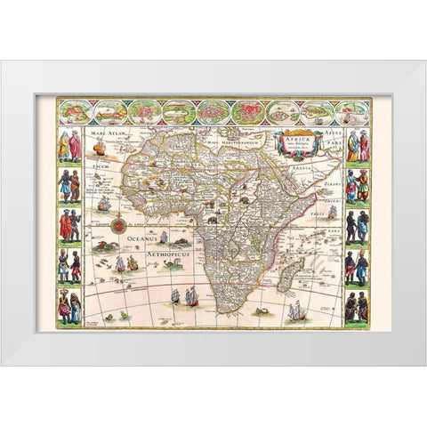 Africa White Modern Wood Framed Art Print by Blaeu, Willem