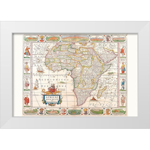 Africa White Modern Wood Framed Art Print by Visscher, Nicolas