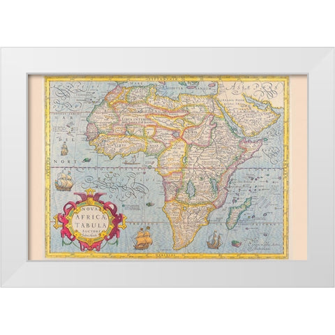 Africa White Modern Wood Framed Art Print by Hondius, Jodocus