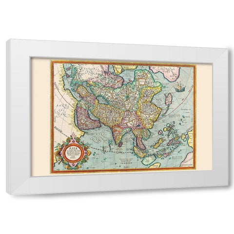 Asia White Modern Wood Framed Art Print by Hondius, Jodocus