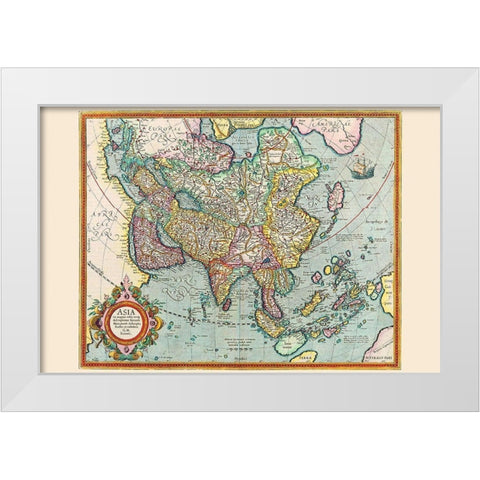 Asia White Modern Wood Framed Art Print by Hondius, Jodocus