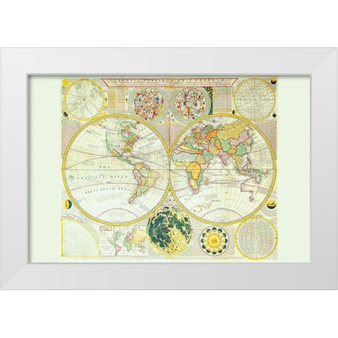Stereographic Map of the Earth and the Moon White Modern Wood Framed Art Print by Dunn, Samuel