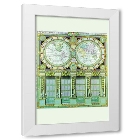 Mappe Monde Celeste Terrestre et Historique Stereographic Projection White Modern Wood Framed Art Print by Desnos, Louis Charles