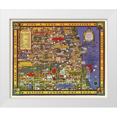 Map of Chicago Gangland White Modern Wood Framed Art Print by Robert, Bruce