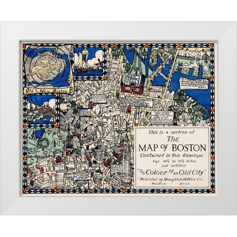 Section of the Map of Boston White Modern Wood Framed Art Print by Clark, Blake Everett