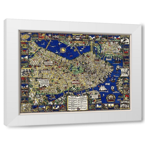 A map of Boston decorative and historical White Modern Wood Framed Art Print by Clark, Blake Everett