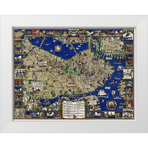 A map of Boston decorative and historical White Modern Wood Framed Art Print by Clark, Blake Everett