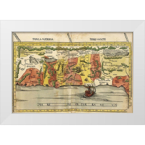 Map of the Holy Land White Modern Wood Framed Art Print by Ptolemy