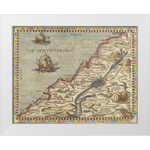 Holy Land White Modern Wood Framed Art Print by Vintage Maps