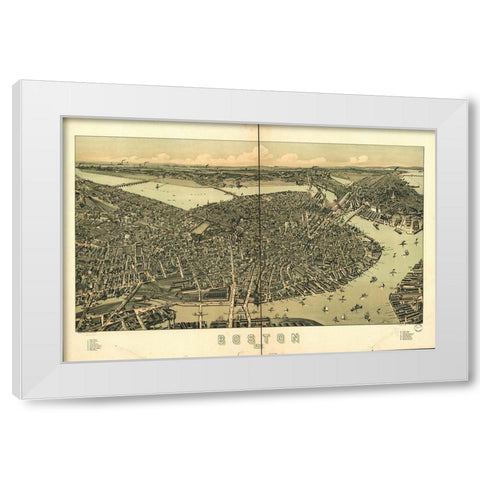 Boston in 1889 A Birds Eye View White Modern Wood Framed Art Print by George Walker and Co