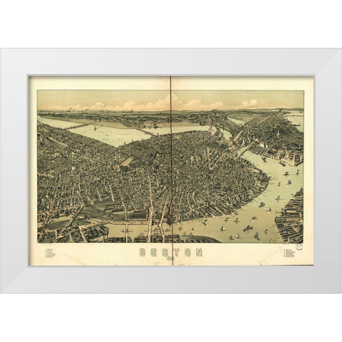 Boston in 1889 A Birds Eye View White Modern Wood Framed Art Print by George Walker and Co
