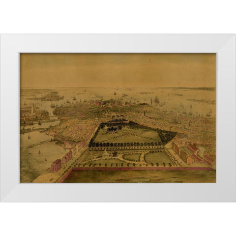 Birds eye view of Boston  White Modern Wood Framed Art Print by Sarony and Major