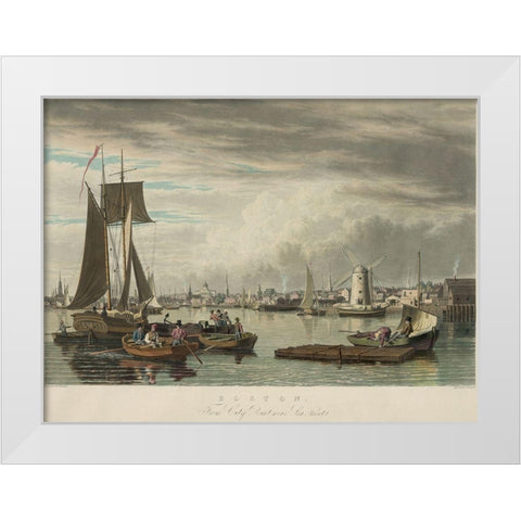 Boston from City Point Near Sea Street White Modern Wood Framed Art Print by Bennett, W J