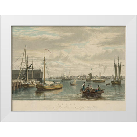 Boston from the ship house White Modern Wood Framed Art Print by Bennett, W J
