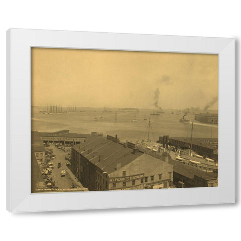 Waterfront Boston White Modern Wood Framed Art Print by Detroit Publishing