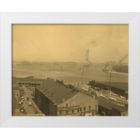 Waterfront Boston White Modern Wood Framed Art Print by Detroit Publishing
