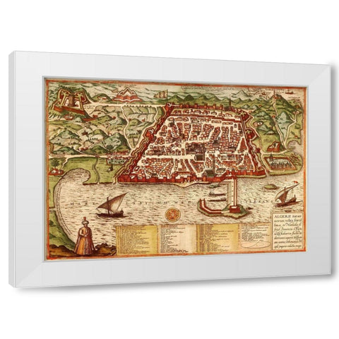 Algiers Algeria White Modern Wood Framed Art Print by Hogenberg, Braun