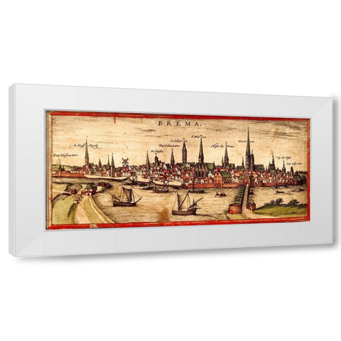 Bremen White Modern Wood Framed Art Print by Hogenberg, Braun