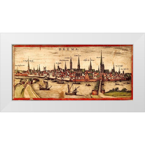 Bremen White Modern Wood Framed Art Print by Hogenberg, Braun