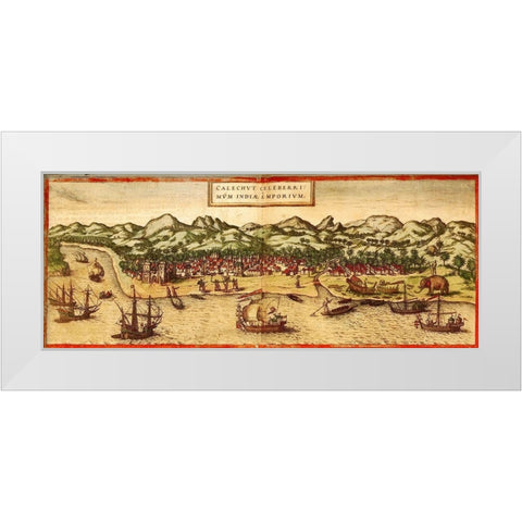 Calicut White Modern Wood Framed Art Print by Hogenberg, Braun