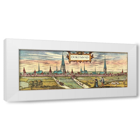 Dortmund-Germany a town in the Ruhr Industrial District now known for its Green Spaces White Modern Wood Framed Art Print by Hogenberg, Braun
