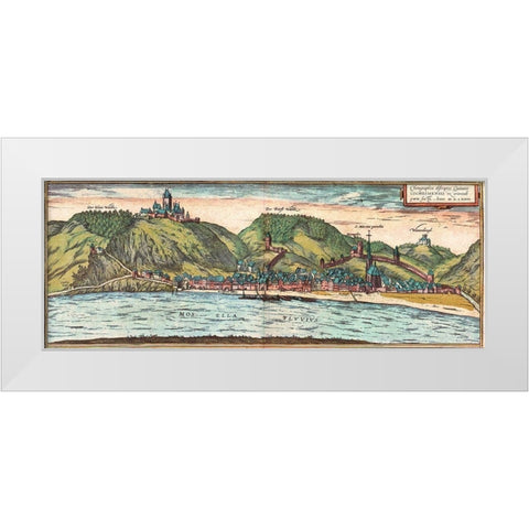 Cochem White Modern Wood Framed Art Print by Hogenberg, Braun