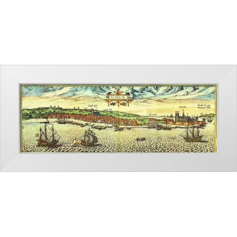 Elsinore Denmark White Modern Wood Framed Art Print by Hogenberg, Braun