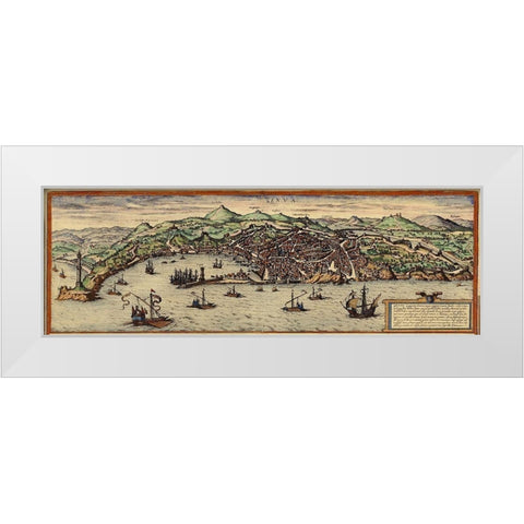 Genoa White Modern Wood Framed Art Print by Hogenberg, Braun
