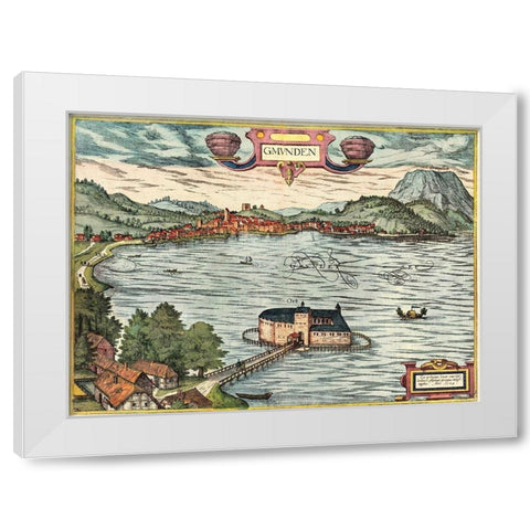 Gmunden Austria  White Modern Wood Framed Art Print by Hogenberg, Braun