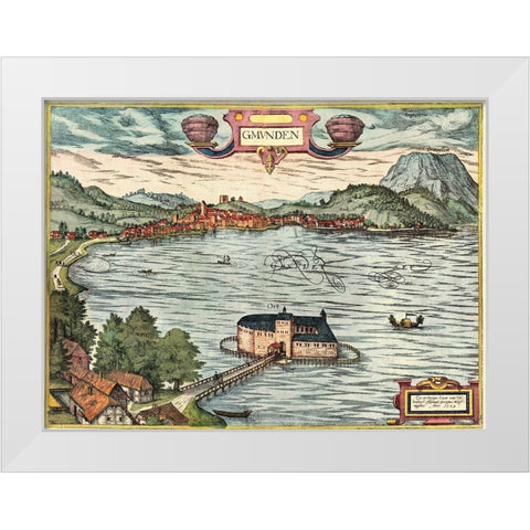 Gmunden Austria  White Modern Wood Framed Art Print by Hogenberg, Braun