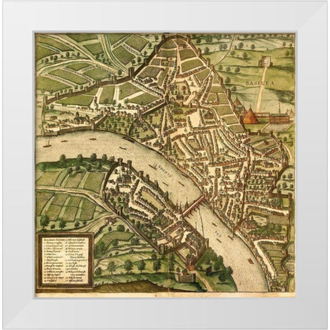 Basel Basle Switzerland White Modern Wood Framed Art Print by Hogenberg, Braun