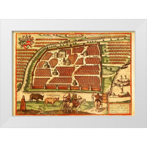 Moscow Moskva Russia White Modern Wood Framed Art Print by Hogenberg, Braun