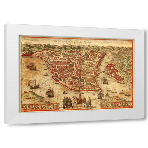 Istanbul White Modern Wood Framed Art Print by Hogenberg, Braun