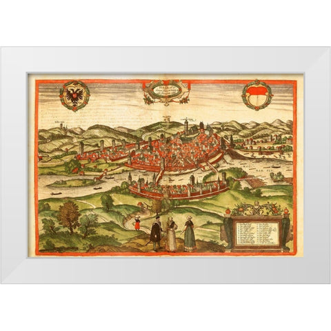Swabischhall Swabia Germany White Modern Wood Framed Art Print by Hogenberg, Braun