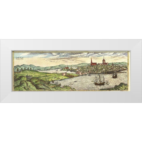 Stockholm Sweden White Modern Wood Framed Art Print by Hogenberg, Braun