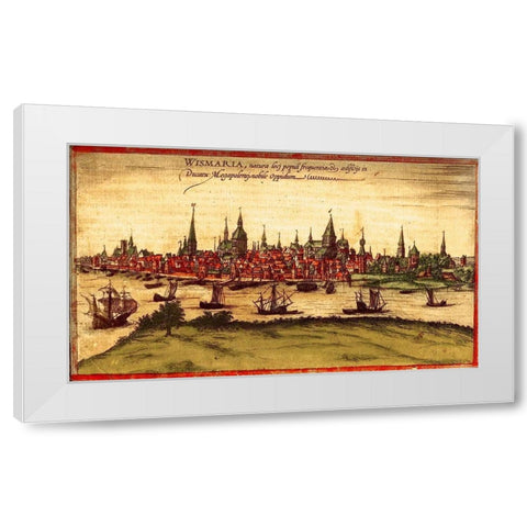 Rostock Germany White Modern Wood Framed Art Print by Hogenberg, Braun
