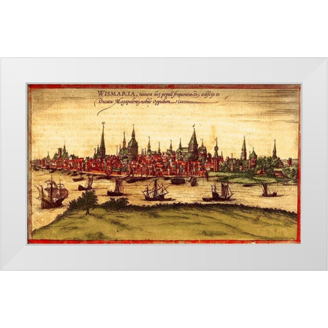 Rostock Germany White Modern Wood Framed Art Print by Hogenberg, Braun