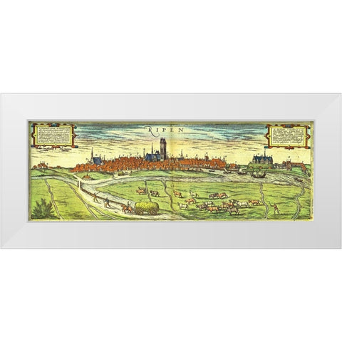 Ribe Denmark White Modern Wood Framed Art Print by Hogenberg, Braun