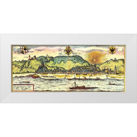Oberwesel Germany White Modern Wood Framed Art Print by Hogenberg, Braun