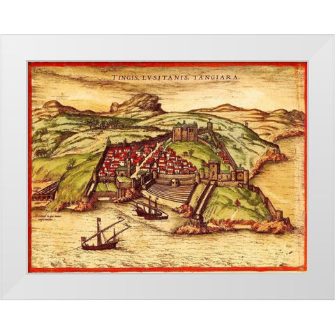Tangiers Morocco White Modern Wood Framed Art Print by Hogenberg, Braun