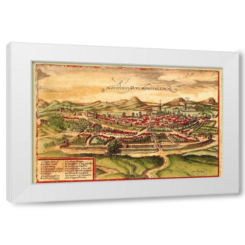 Montpellier France White Modern Wood Framed Art Print by Hogenberg, Braun
