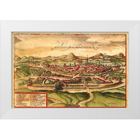 Montpellier France White Modern Wood Framed Art Print by Hogenberg, Braun