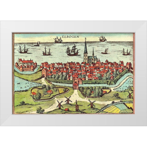 Malmo Sweden White Modern Wood Framed Art Print by Hogenberg, Braun