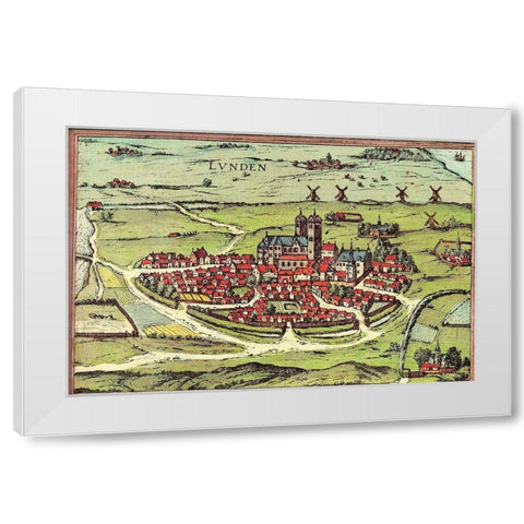 Lund Sweden White Modern Wood Framed Art Print by Hogenberg, Braun